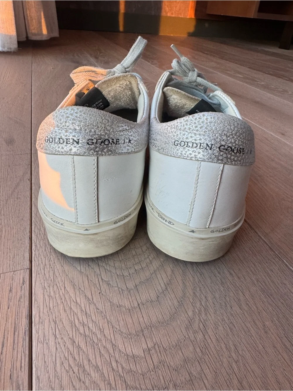 Golden Goose Hi Star with silver star and metallic silver heel